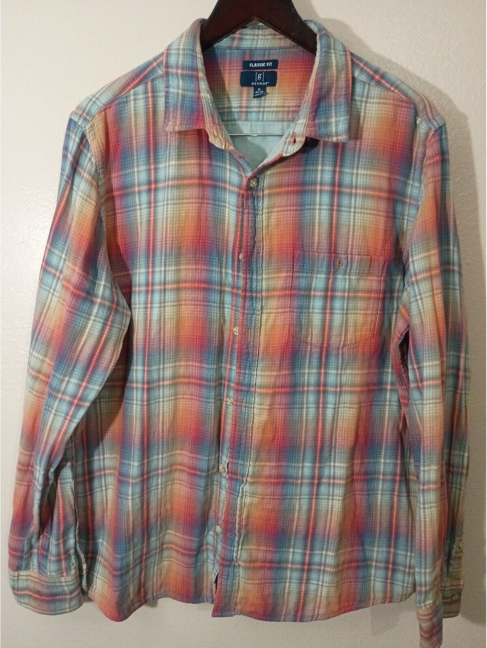 George Classic Fit XL Multicolor Cotton Plaid Shirt